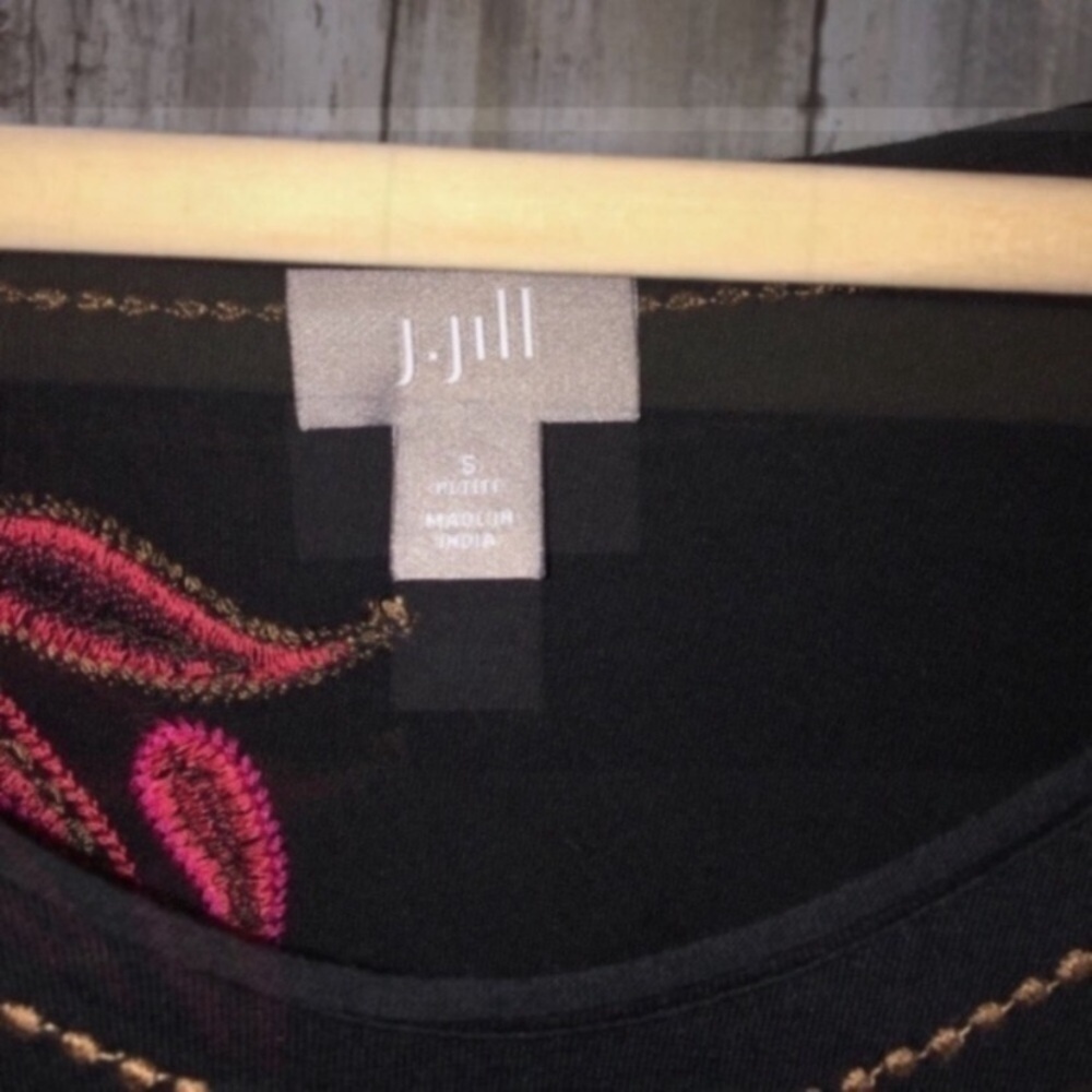 J. Jill Black Embroidered Paisley 3/4 Sleeve Blouse - Picture 6 of 7